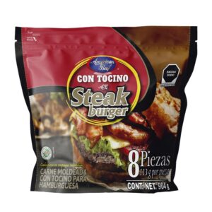 AB Steak Burger con Tocino 8pzs de 113g c/u bolsa de 904g - Carne para Hamburguesa American Beef