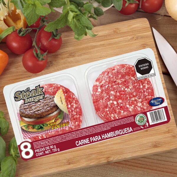 AB Steak Burger con Tocino Charola 8pzs 90g c/u 720g American Beef