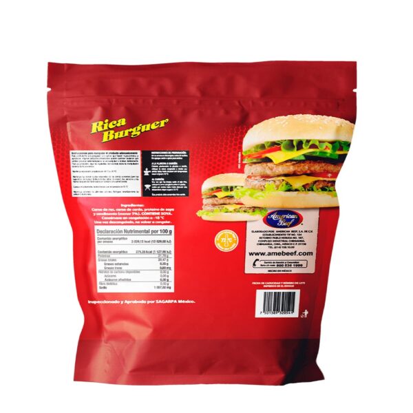 Carne para hamburguesa Rica Burger bolsa de 14pzs 80g American Beef